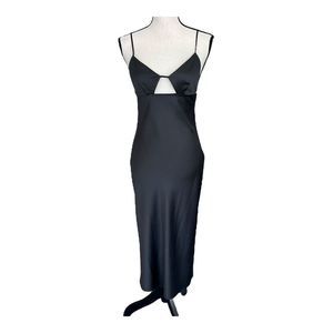 Fleur du Mal Womens Keyhole Slip Dress Black Midi Sleeveless Satin Solid XS